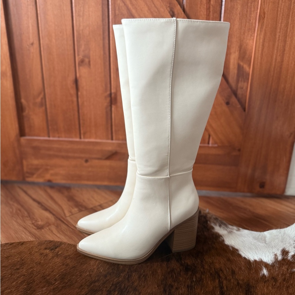 Cream Knee-High Boots